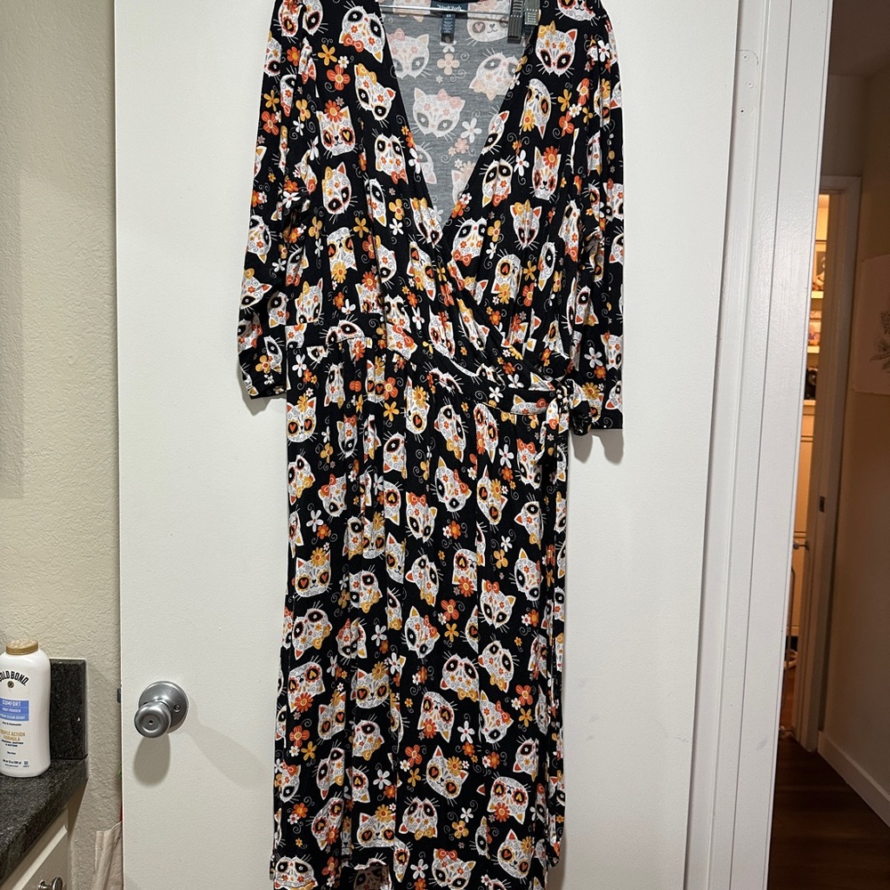 ModCloth Gray and Pink sugar skull Cat Print Dress